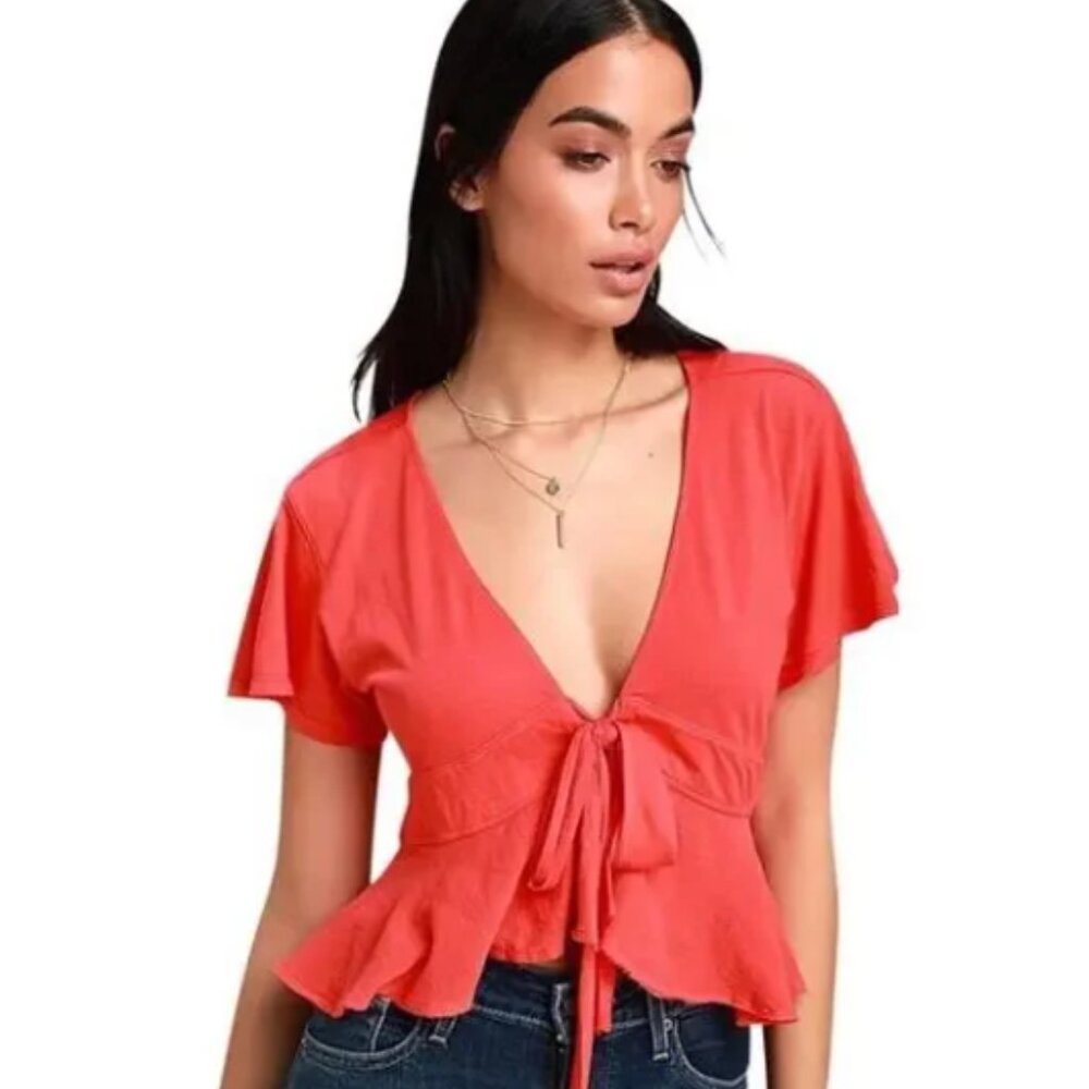 Free People We‎ The Free Knot Me Top Womens M Tie Front Cropped Boho Minimalist